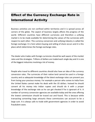 Effect of the Currency Exchange Rate in International Activity