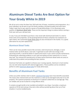 Aluminum Diesel Tanks Are Best Option for Your Grady White In 2019