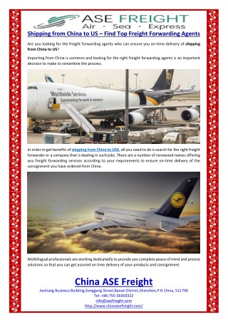Shipping from China to US – Find Top Freight Forwarding Agents