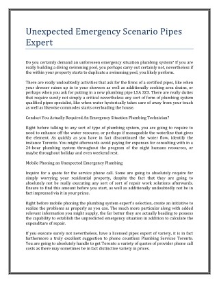 Unexpected Emergency Scenario Pipes Expert