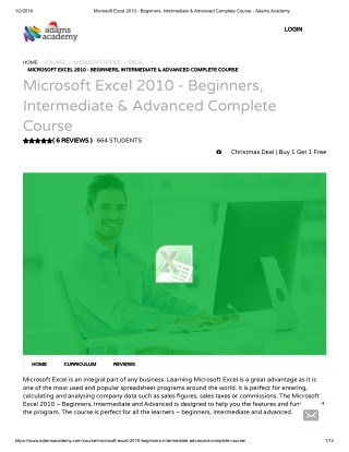 Microsoft Excel 2010 - Beginners, Intermediate & Advanced Complete Course - Adamsacademy