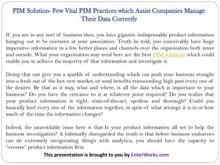 PIM Solution- Few Vital PIM Practices which Assist Companies Manage Their Data Correctly