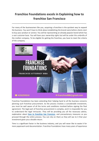 Franchise Foundations excels in Explaining how to franchise San Francisco