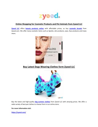 Online Shopping for Cosmetic Products and Pet Animals from Zyeed LLC