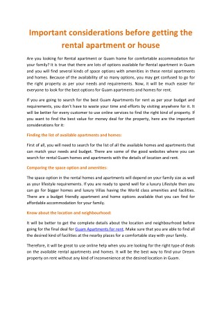 Important considerations before getting the rental apartment or house