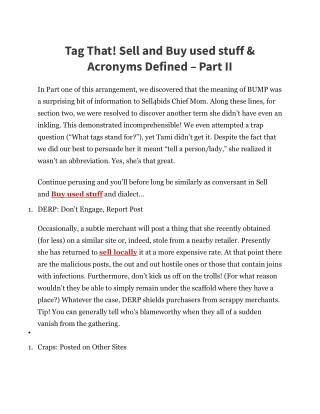 Tag That! Sell and Buy used stuff & Acronyms Defined – Part II