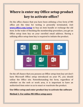 Where is enter my Office setup product key to activate office?