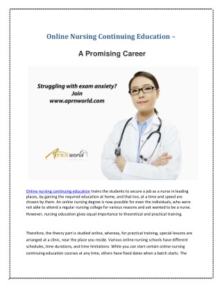 Online Nursing Continuing Education - A Promising Career