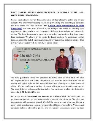 Men`s Shirt Manufacturer In Noida | 956-089-7694