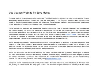 Use Coupon Website To Save Money