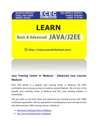 Java Training Center in Madurai-Learn Advanced Java Courses