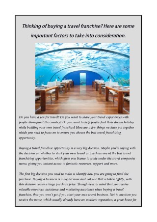 Thinking of buying a travel franchise? Here are some important factors to take into consideration.