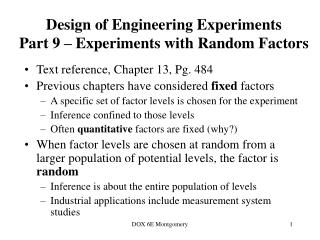 Design of Engineering Experiments Part 9 – Experiments with Random Factors