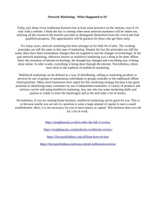 Network Marketing - What Happened to It?