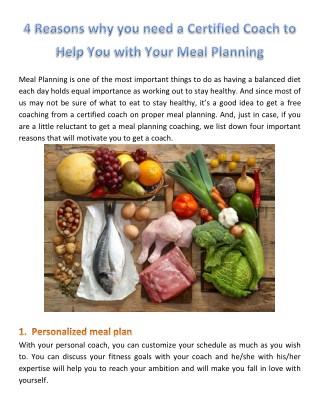 4 Reasons why you need a Certified Coach to Help You with Your Meal Planning