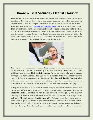 Choose A Best Saturday Dentist Houston