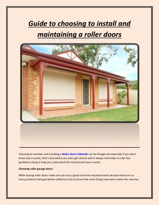 Guide to choosing to install and maintaining a roller doors