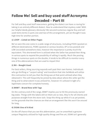 Follow Me! Sell and buy used stuff Acronyms Decoded – Part III