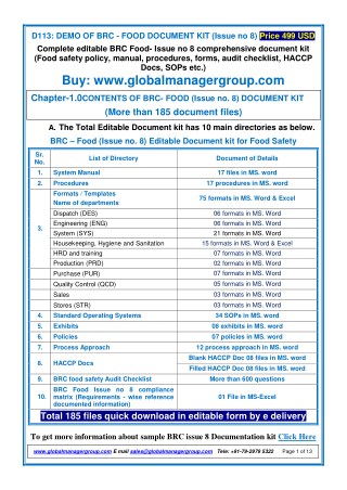 Readymade BRC Food Issue 8 documentation Kit