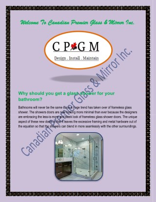 Custom Glass Shower Installation, Glass Company in Vaughan - www.cpgmvaughan.com