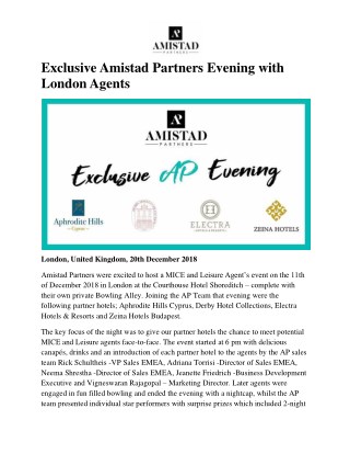 Exclusive Amistad Partners Evening with London Agents