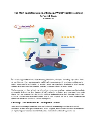 The Most Important values of Choosing WordPress Development Service & Team