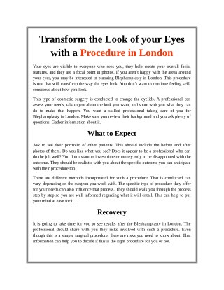 Transform the Look of your Eyes with a Procedure in London