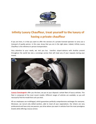 Infinity Luxe Chauffeur | Chauffeur sans voiture & Location de chauffeur