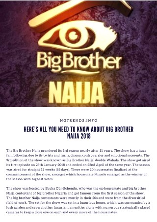 NGTrends: Here’s All You Need To Know About Big Brother Naija 2018!