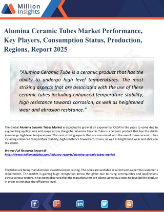 Alumina Ceramic Tubes Market Production, Sales, Consumption Status and Prospects Professional Market Research Report 202