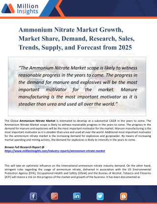 Ammonium Nitrate Market Outlook 2025: Top Companies, Trends and Growth Factors Details for Business Development