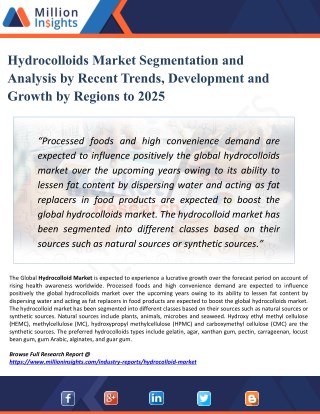 Hydrocolloids Market - Industry Size,Growth,Analysis,Applications,Opportunities, and Forecasts to 2025