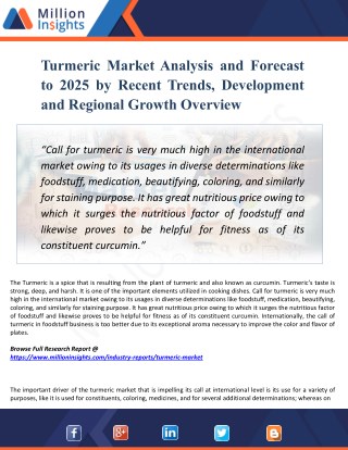 Turmeric Market Regional Analysis, Industry Growth, Size, Share, Forecast 2025