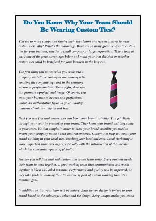 Do You Know Why Your Team Should Be Wearing Custom Ties?