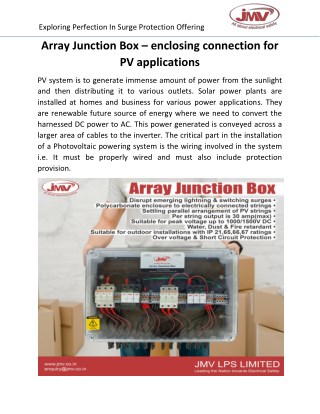 Array Junction Box – enclosing connection for PV applications