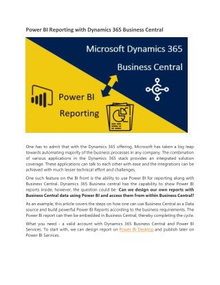 Power BI Reporting with Dynamics 365 Business Central