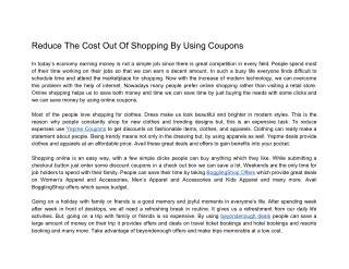 Reduce The Cost Out Of Shopping By Using Coupons