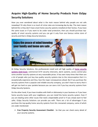 Acquire High-Quality of Home Security Products from OzSpy Security Solutions