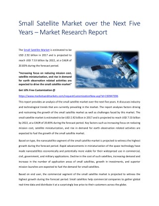 Small Satellite Market over the Next Five Years – Market Research Report