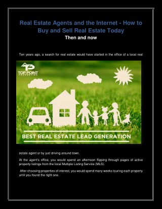Real Estate Agents and the Internet How to Buy and Sell Real Estate Today