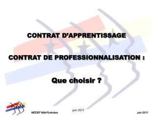 CONTRAT D’APPRENTISSAGE CONTRAT DE PROFESSIONNALISATION : Que choisir ?