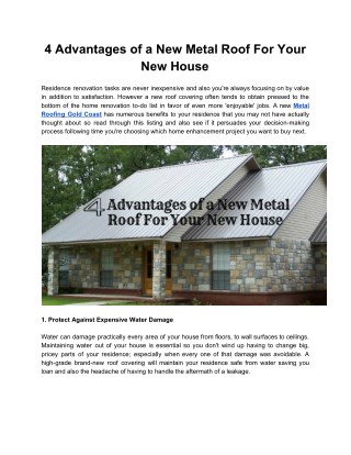 4 Advantages of a New Metal Roof For Your New House