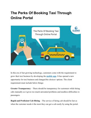 The Perks Of Booking Taxi Through Online Portal