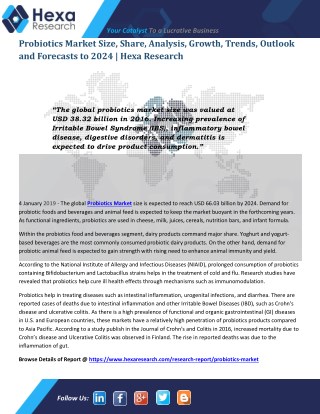 Research Insights on Probiotics Market Size, Share Growth and Forecast to 2024