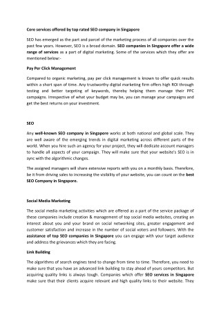 Core services offered by top rated SEO company in Singapore