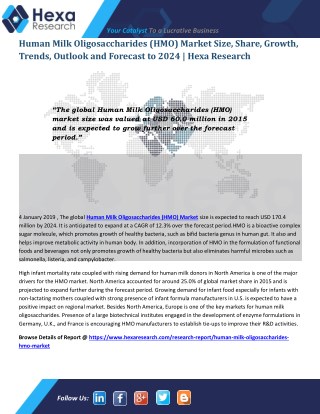 Human Milk Oligosaccharides Market Research - Industry Analysis and Forecast to 2024