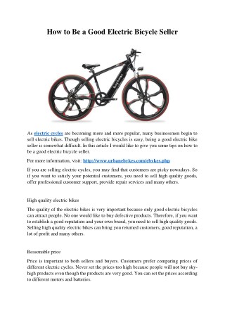 How to Be a Good Electric Bicycle Seller
