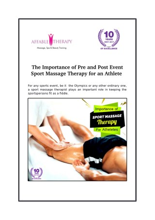 The Importance of Pre and Post Event Sport Massage Therapy for an Athlete