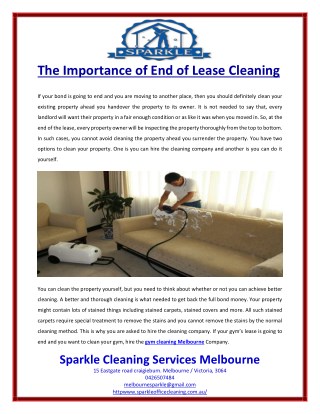 The Importance of End of Lease Cleaning