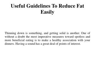Useful Guidelines To Reduce Fat Easily